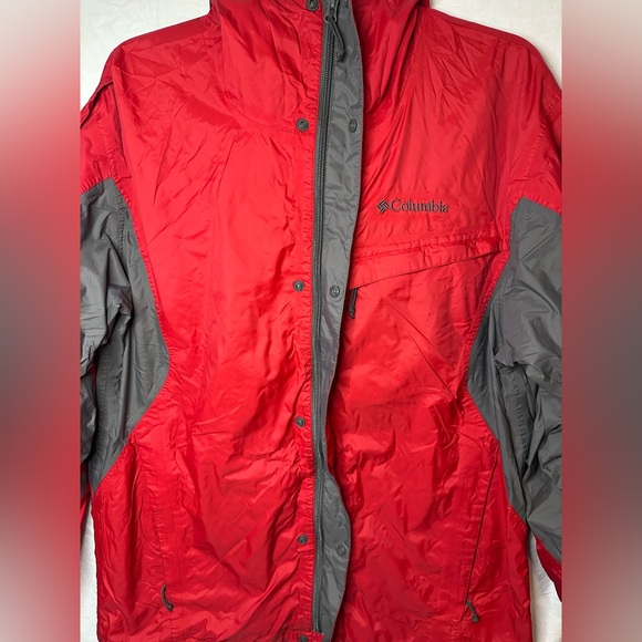 Columbia Other - Columbia Sportswear Men’s M Red Gray Hooded Jacket Outdoor Rain Shell